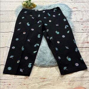 Black Wide-Leg Cropped Pants with Colorful Umbrella Print